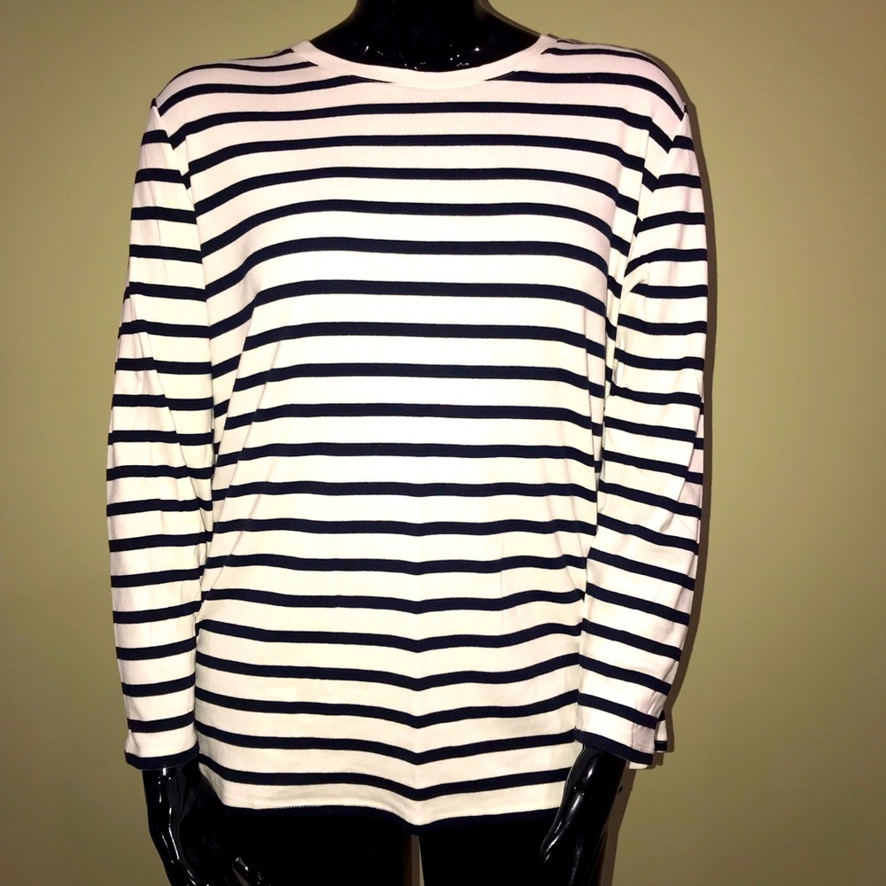 Joe Fresh White Navy Striped Breton shirt style Long sleeve T-shirt 2X
